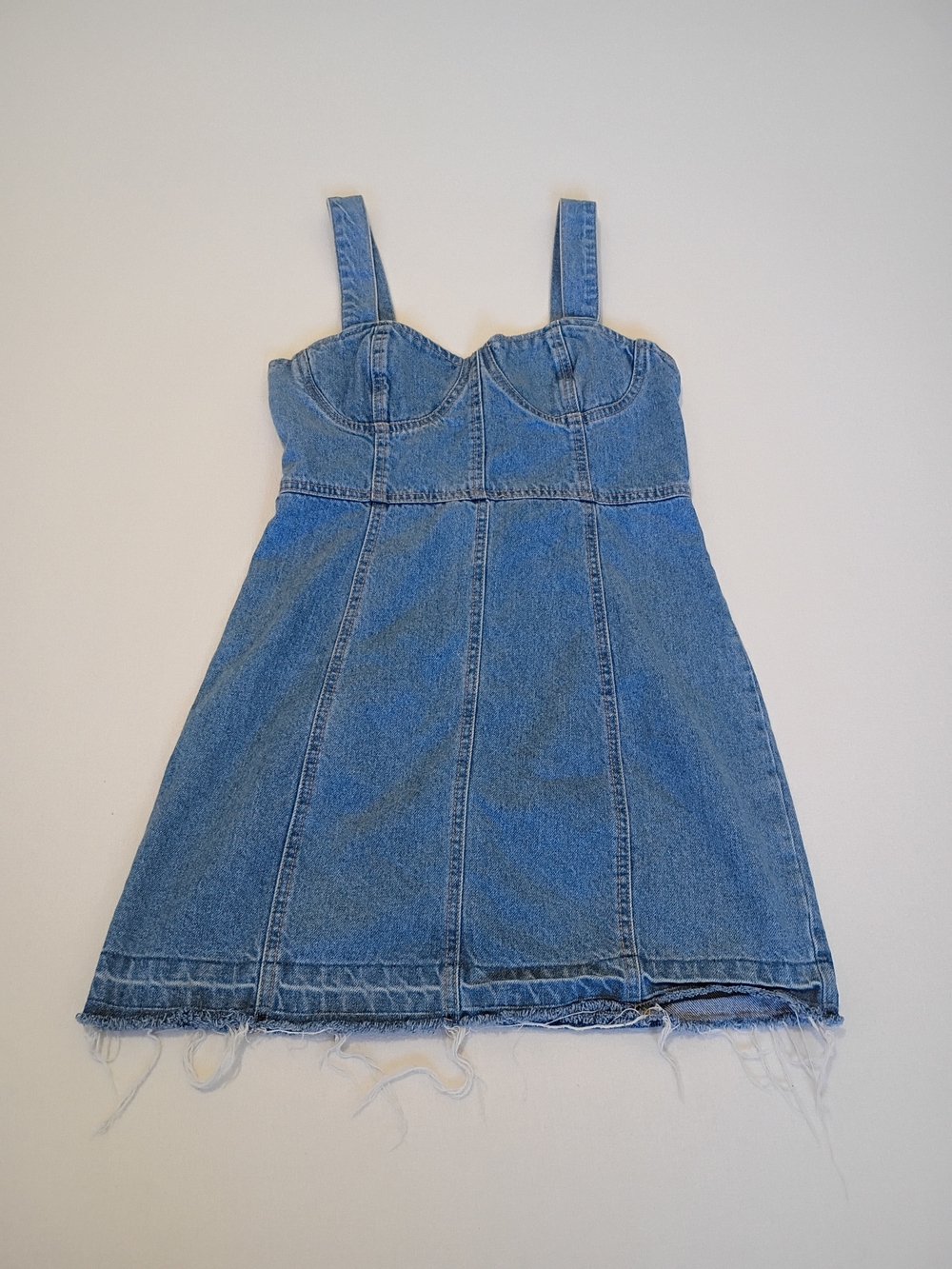 Forever 21 Size S Denim Bustier Tank Top Dress Frayed Hem Mini Blue With Zipper